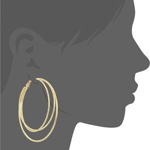 Guess Smooth and Textured Wire Gold Hoop Earrings